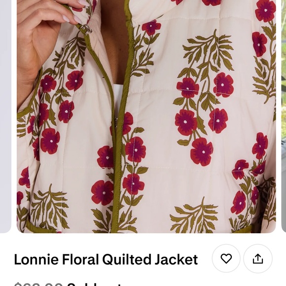 Entro Floral Quilted Puffer Jacket - Cream and Pink - Picture 2 of 9